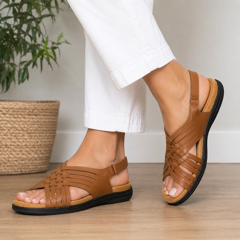 Easy Spirit Semar Leather Woven Slingback Sandals Cognac 7.5W Comfort New